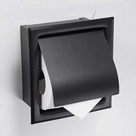 Lntyq Support de papier toilette en acier inoxydable noir mat, encastré, fixation murale, pour salle de bain