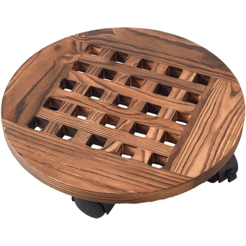Support Porte Plantes en Bois - Dessous de Pot de Fleur Rond en Bois Massif à roulettes, Mobile Base Porte Fleurs avec Roue Plante Pot de Fleurs