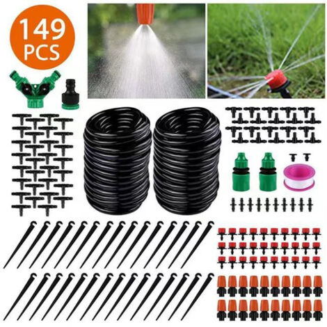 Lntyq Système d'irrigation Jardin, 30M Micro Irrigation Goutte à Goutte Kit Automatique système d'irrigation d'arrosage Réglable pour Paysage Patio Serre pelouse Plante, 149PCS