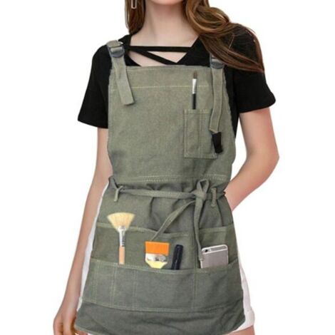 Lntyq Tablier Tablier Professionnel en Toile avec Poches Femme Homme Adulte, Vert Armée, Ajustable(10070cm)