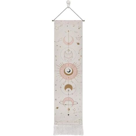 Lntyq Tapisserie Bohème, 32,5 x 130 cm Tapisserie de la Lune, Tapisserie Murale, Phase de Lune et Motif de Constellation, avec Tringle de Suspension, Cordon et Crochet, pour Séjour, Chambre