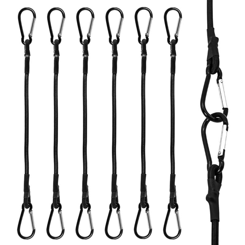 Lntyq Tendeurs Elastique avec Mousqueton, 6 Pcs Robuste Tendeur Elastique, 30CM Tendeurs Elastique avec Crochets pour Camping, Bâches, Tente,