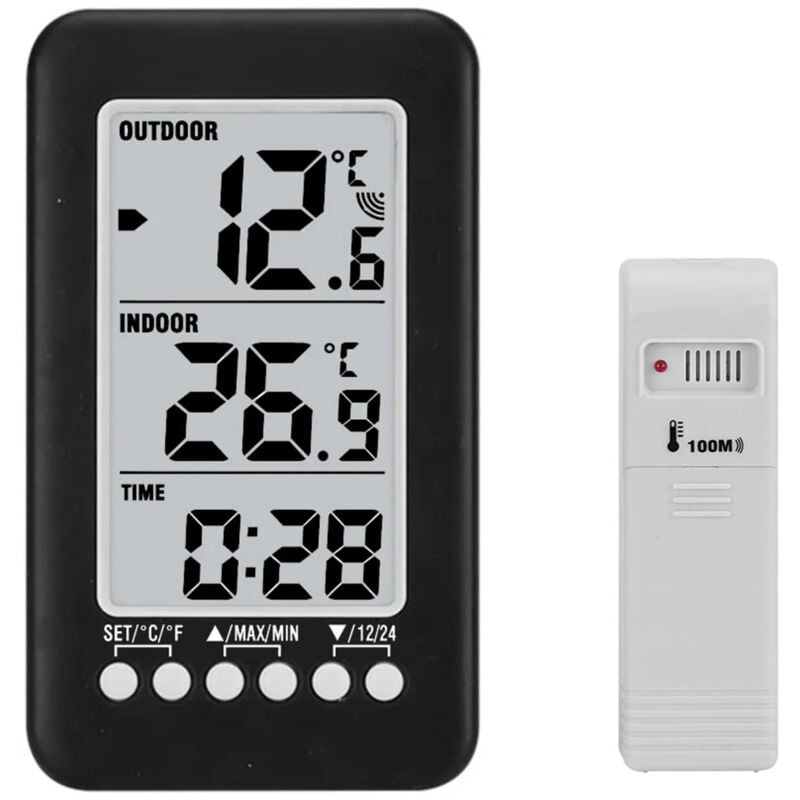 Lntyq - Thermomètre Interieur et Exterieur sans fil Horloge Thermomètre lcd ℃ / ℉ Thermomètre Intérieur / Extérieur Numérique Horloge Mesure de