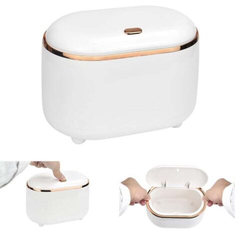 Lntyq Tisch-Mülleimer mit Druckknopfdeckel, kleiner Badezimmer-Mülleimer, Mini-Desktop-Mülleimer (weiß)