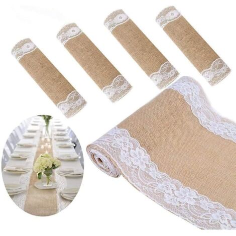 Lntyq Tischläufer aus natürlicher Jute-Spitze für Hochzeitsdekoration – 30 x 275 cm, 5er-Pack