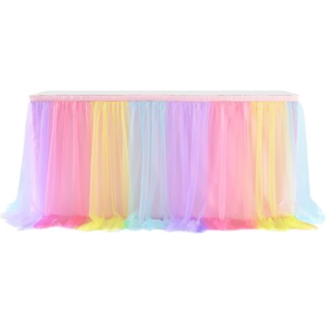 Lntyq Tischrock aus Tüll in vier Farben, Tutu-Tischrock für rechteckige oder runde Tische, für Babypartys, Hochzeiten und Geburtstagsfeiern (185 cm x 77 cm, ohne LED)