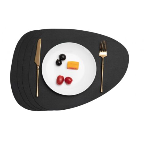 Lntyq Tischset aus Leder, doppelseitiges rutschfestes Tischset, wasserdichtes waschbares Tischset, Tischset aus Kunststoff (schwarz, 4er-Set)