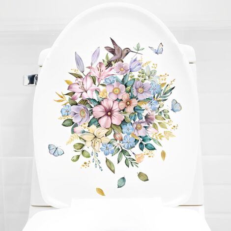 Lntyq Toilettendeckelaufkleber, Blumen- und Schmetterlingsmuster, Wandaufkleber für Küche, Bad, Möbel, Tür und Kühlschrank