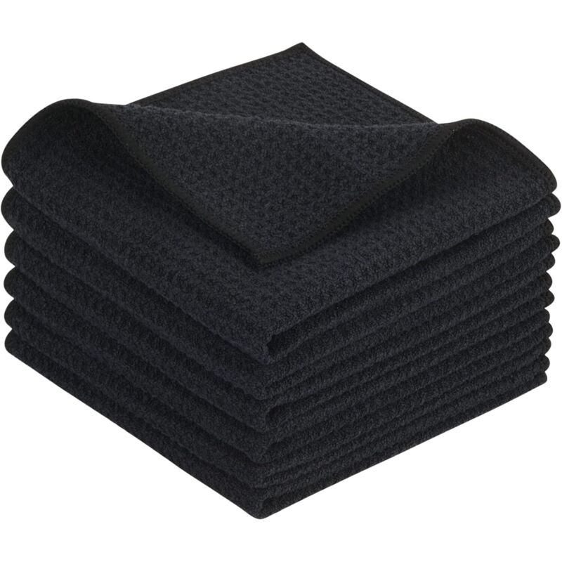 Torchons de Cuisine Noir Microfibre, Super Absorbant Chiffon Cuisine nettoyagant, essuie Vaisselle Lavette Douce Serviettes de Cuisine Lavable 30cm x