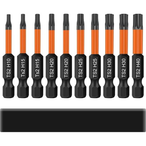 Lntyq Torx-Schraubendreher-Bits, 10 Stück Torx-Schraubendreher-Bits, 50 mm lang, 1/4 Zoll Sechskantschaft mit Basisspeicher, T10/T15/T20/T25/T30/T40 Power-Bit-Set