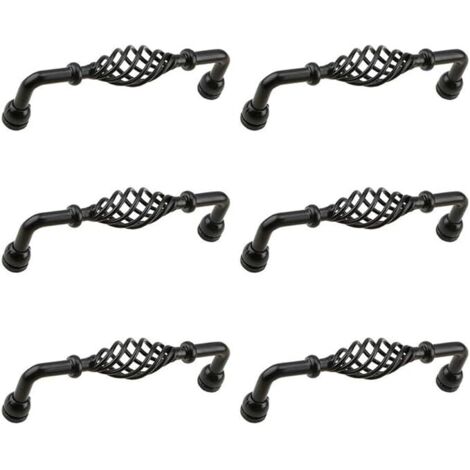 Lntyq Traditioneller Schubladengriff, 6 Möbeltürgriffe aus Metall im Vogelkäfig-Stil. Englischer Griff für Küchenschrankgriffe, Schubladengriffe usw. (Schwarz, 128 mm)