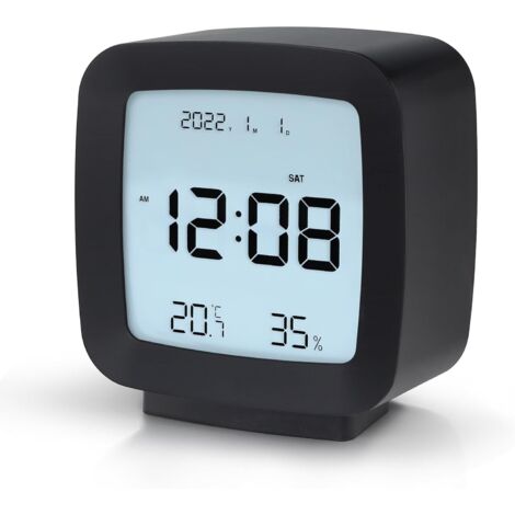 Lntyq Tragbarer, batteriebetriebener digitaler LCD-Wecker mit Temperaturanzeige, Kalender, Hintergrundbeleuchtung und Schlummerfunktion. Ideal für Reisen, Schlafzimmer und Büro. Farbe: Schwarz.