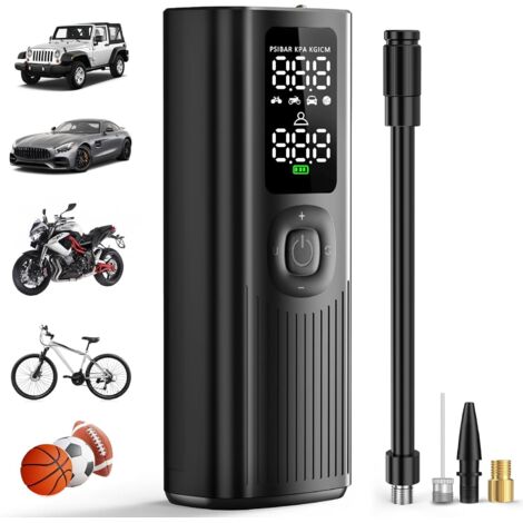 Lntyq Tragbarer Luftkompressor, Autoreifenfüller, Mini-Elektro-Luftpumpe, kabelloser Reifenfüller, 120 PSI mit digitaler LCD-Anzeige, elektrische Fahrradpumpe für Motorrad, Roller, Auto
