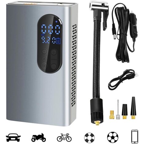 Lntyq Tragbarer Luftkompressor mit 150 PSI, wiederaufladbarer kabelloser Mini-Autoreifenfüller, elektrisches Kompressorzubehör mit LED-Licht für Auto, Fahrrad, Motorrad, aufblasbaren Ball