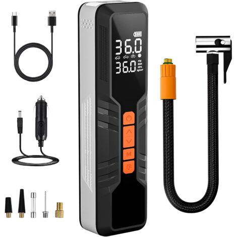 Lntyq Tragbarer Luftkompressor mit 2000 mAh × 3, kabelloser Autoreifenfüller mit LCD-Display, 4 Modi, Mini-Kompressor mit Powerbank, elektrischer Inflator für Auto, Fahrrad, Motorrad und Bälle