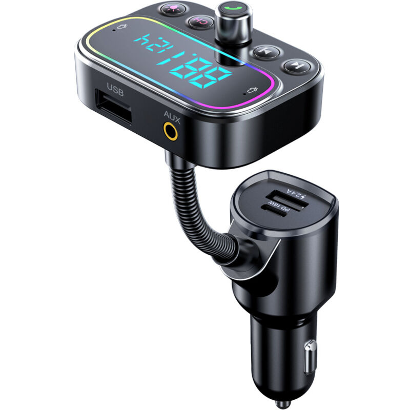 Lntyq Transmetteur FM Bluetooth avec Dual Mic, [Une Clé pour Éteindre la FM] Kit Main Libre Voiture sans Fil avec 3 USB Ports , Soutien Clé