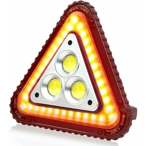 Lntyq Triangle d'avertissement LED portable, lampe de travail LED portable, rechargeable par USB, projecteur triangulaire 4 modes COB pour réparation de voiture, projecteur 30 W