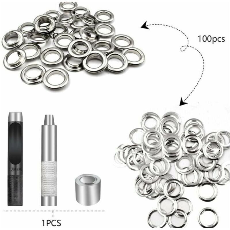 Trousse à Oeillets pour Bâche, Diamètre Intérieur 12mm, 100pcs, Ensembles Oeillets pour Toile Bâche, Chaussures, Vêtements, Chapeau - Lntyq