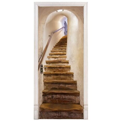 Lntyq Türaufkleber, 3D-Innendekoration für Schlafzimmer, Trompe l'oeil, Vintage-Wandaufkleber, Treppen, Badezimmer-Poster für Erwachsene und Kinder, 77 x 200 cm, selbstklebende Kunst-Tapete, Gemälde-A