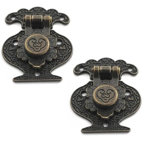 Lntyq UEN 2 Stück Truhenschloss-Vorhängeschloss,Holzkistenverschluss,Bronze-Hakenverschluss,Antike Vintage-Riegel mit Prägung,Haspenverschluss,Antikes Schrankschloss