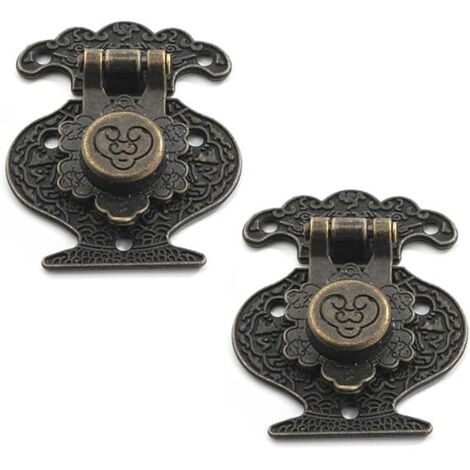 Lntyq UEN 2 Stück Truhenschloss-Vorhängeschloss,Holzkistenverschluss,Bronze-Hakenverschluss,Antike Vintage-Riegel mit Prägung,Haspenverschluss,Antikes Schrankschloss
