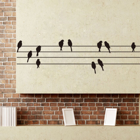 Lntyq Vogel-Wandaufkleber auf Draht, Schlafzimmer-Dekoration, Wandkunst, abnehmbare Vinyl-Vogel-Applikation