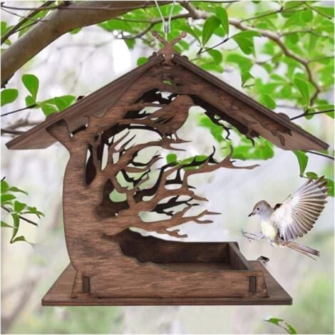 Lntyq Vogelfutterstation aus Holz für den Außenbereich, Vogelfutterstation, wasserdichter Hängespender für Wildvögel