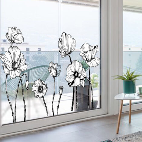 Lntyq Wandaufkleber mit schwarzem Mohnblumenmotiv, florale Wandkunst, Aufkleber für Schlafzimmer, Wohnzimmer, TV-Hintergrund, Heimdekoration (30 x 90 cm x 2 Stück)