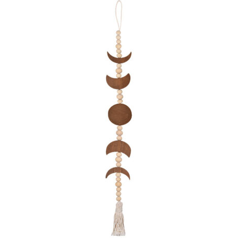 Lntyq Wandbehang mit Kamelperlen und Mondphasen-Anhänger im Bohemian-Ethno-Stil, Quaste, flache Holzgirlande, Wanddekoration für Schlafzimmer, Wohnzimmer, Wohnung, Wohnheim, Café