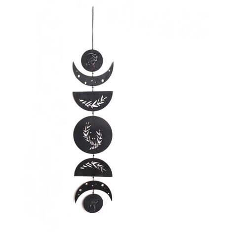 Lntyq Wandbehang mit Mondphasen, Boho-Dekor, Holz-Wanddekoration, Hexendekor, rustikales schwarzes dekoratives Holzschild, moderne spirituelle Wandkunst für Wohnung, Bar, Wohnzimmer, 78 cm