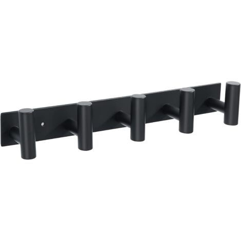 Lntyq Wandgarderobe mit 5 praktischen Haken, aus Edelstahl, 38 cm lang, robust und langlebig, schwarze Wandgarderobe zum Aufhängen von Handtüchern und Kleidung