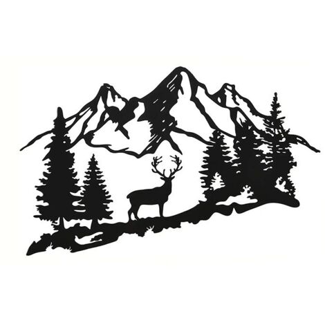 Lntyq Wandkunst aus Metall – Hirsch-Design – Wald – Wanddekoration für Zuhause, drinnen und draußen – Hof, Zaun, Schuppen, Wände – Schwarz
