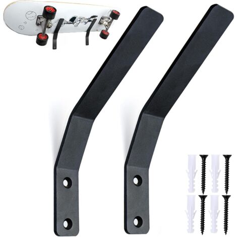 Lntyq Wandmontierter Skateboardständer, Wandmontierte Skateboardhalterungen aus Metall, Aufbewahrungsständer für Skateboards, Longboards, Snowboards, Wandmontierter Skiständer (2 Stück, Schwarz)