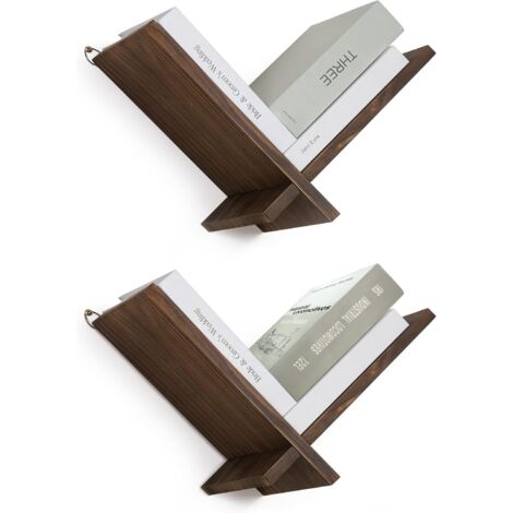 Lntyq Wandregal aus Holz, Vintage-Wandregal, kleines V-förmiges Wandregal für Bücher, Arbeitszimmer, Schlafzimmer, Wohnzimmer, Dekoration, 2er-Set