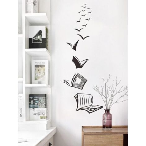 Lntyq Wandtattoo Fliegende Bücher in schwarz I Wandsticker Jugendzimmer für Mädchen und Jungen, coole Lektüre I Dekorativer Wandsticker fürs Jugendzimmer