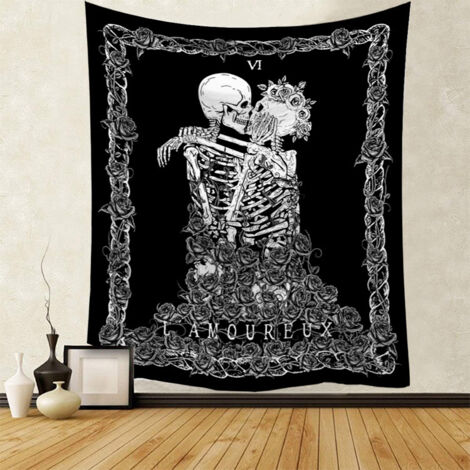 Lntyq Wandteppich mit Totenkopf und küssenden Liebenden, Wandbehang, schwarzer Tarot-Wandteppich, Skelett-Decke, Stoffdekoration für Schlafzimmer und Wohnzimmer, 73 x 95 cm