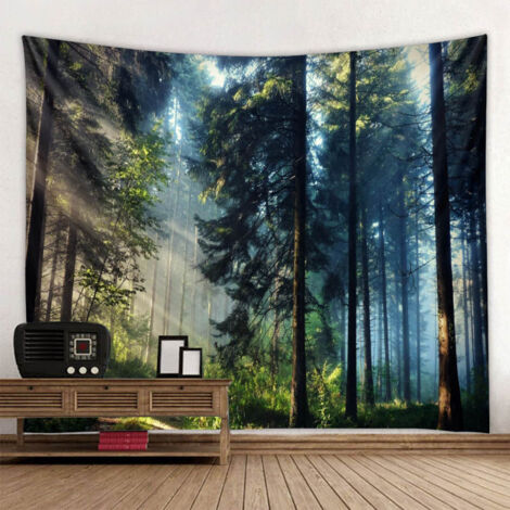 Lntyq Wandteppich, Wandbehang mit Naturlandschaftsbäumen, nordische Kiefernwald-Dekoration, rechteckiger Druckstoff für Wohnzimmer und Schlafzimmer (150 cm x 130 cm)