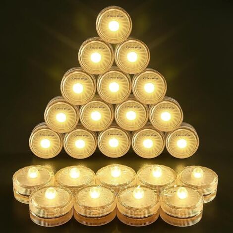 Lntyq Warmweiße, wasserdichte, runde Mini-LED-Teelichter zum Untertauchen, für Hochzeiten, Zuhause, Partys, Vasen, Festivals, Valentinstags-Dekoration (24er-Pack)
