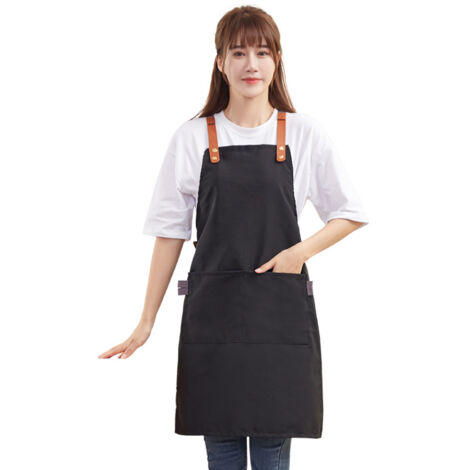Lntyq Wasserdichte Küchenschürzen, verstellbare Schürze mit Taschen für die Küche zu Hause, Restaurant, Garten, Grillen, Schule, Café, Schürze für Koch, Bäcker, Kellner (schwarz)