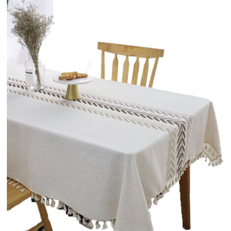 Lntyq Wasserdichte Tischdecke, rechteckige Tischdecke aus Baumwollleinen, 140 x 180 cm, Quasten-Tischdecke, elegante Tischdecke, rechteckig für die Küchentischdekoration
