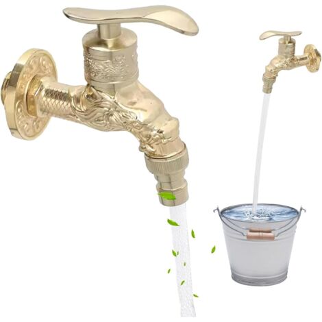 Lntyq Wasserhahn aus antikem Messing: Vintage-Wasserhahn für den Garten im Freien, Zinklegierung, Kupferventil, geprägtes Design, verdeckter Wasserhahn für Badezimmer, Zuhause, Garten im Freien, Gold