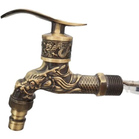 Lntyq Wasserhahn aus Zinklegierung und Bronze, geschnitzt, zur Wandmontage, dekorativer Wasserhahn für den Außenbereich, Wasserhahn für Waschmaschine, kleiner Wasserhahn