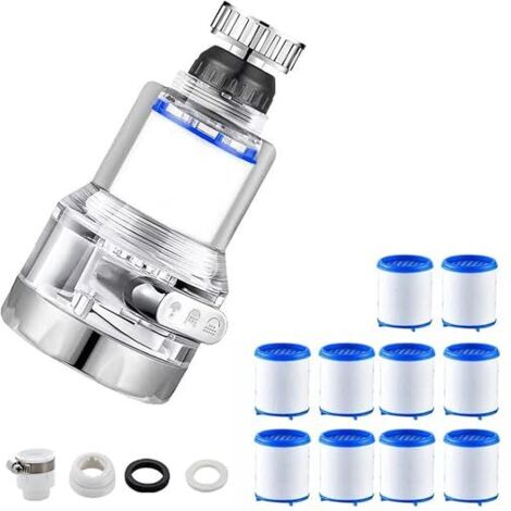 Lntyq Wasserhahnfilter, 360° drehbarer Antikalkfilter, Wasserhahn-Wasserfilter mit 9-teiliger Kartusche, Küchen- und Badezimmer-Wasserhahn-Wasserreiniger, 3 Betriebsmodi