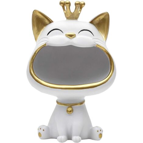 Lntyq Weiße Katzenstatue, elegantes und praktisches Dekorationsobjekt, modernes Finish, ideal zum Ordnen Ihrer kleinen Gegenstände, Einheitsgröße, Farbe Weiß und Gold