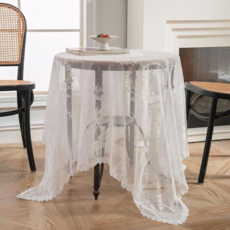 Lntyq Weiße Tischdecke 90x90 cm, Vintage-Quadrat-Häkelspitze, modernes Jacquard-Wellenmuster, Stofftischdecke für den Außenbereich, Geburtstag, Hochzeit, Couchtisch, Picknick