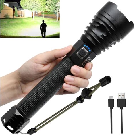 Lntyq Wiederaufladbare LED-Taschenlampen mit 100.000 Lumen, superhelle, leistungsstarke Taschenlampen mit 5 Beleuchtungsmodi, wasserdichte und zoombare Taschenlampe