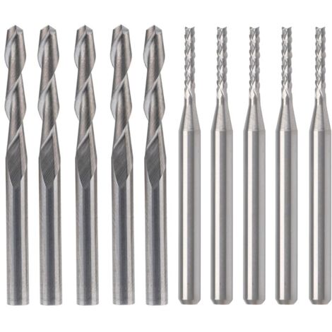 Lntyq Wolframkarbid-Schaftfräser, 5 Stück 1,5 mm Fräser und 5 Stück 1/8 Zoll 3,175 mm flaches Nasen-Upcut-Spiralnut-Set-Werkzeug