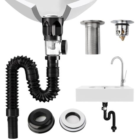 Lntyq x Spülbecken-Abfluss-Set – Spülbecken-Ablaufschlauch-Set – Anti-Geruchs-Siphon – Pop-Up-Filter – 415–950 mm – erweiterbar