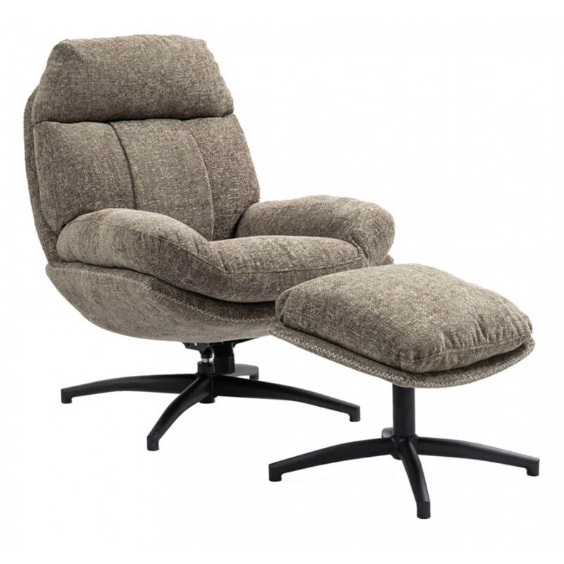 Altobuy - loam - Fauteuil Pivotant Inclinaison Réglable avec Repose Pieds Tissu Brun