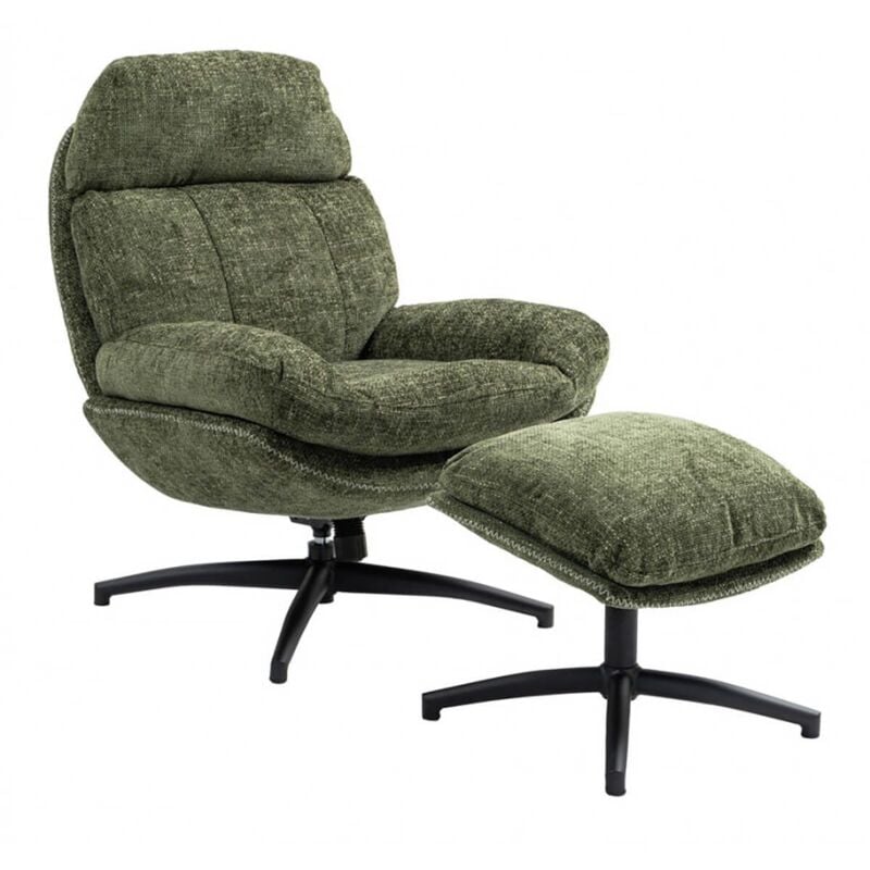 Altobuy - loam - Fauteuil Pivotant Inclinaison Réglable avec Repose Pieds Tissu Vert